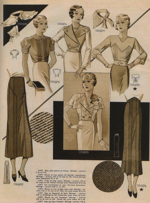 1930s Blouse, collar and skirt combinations, 1933. 1930s Blouse, collar and skirt combinations, 1933.