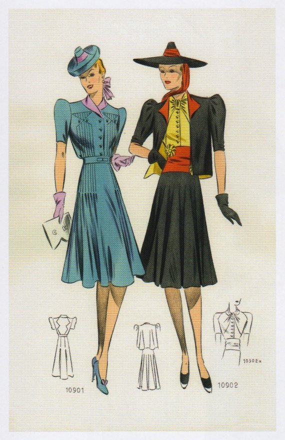1930s dresses with Striking colour combinations. 1930s dresses with Striking colour combinations.