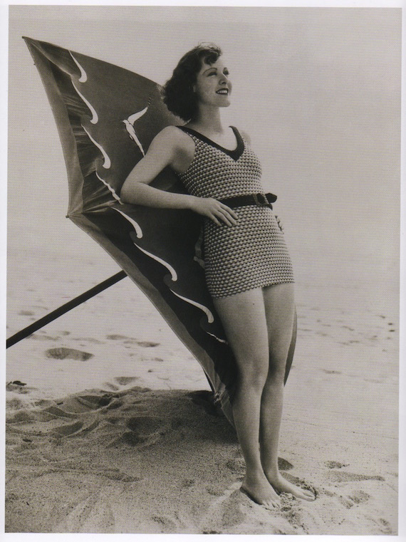 Beachwear promo for 1930s fashion - Knitted swimsuit. Beachwear promo for 1930s fashion - Knitted swimsuit.